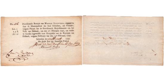 World Coins - 9 stuivers 1795 recepis Schiedam PMG 45