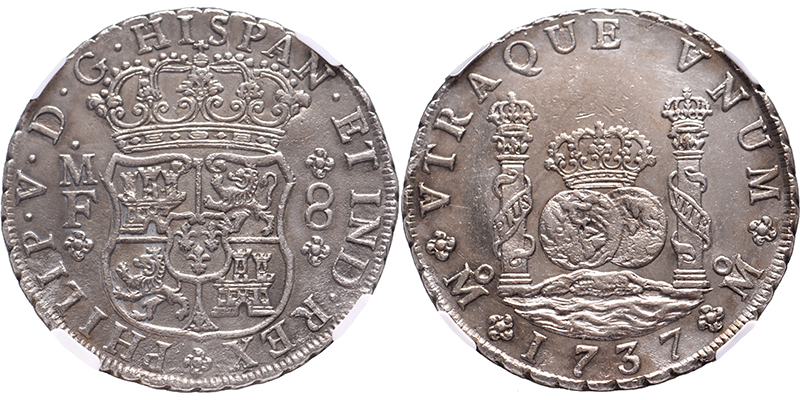 8 reales Mexico 'pillar dollar' 1737 – Rooswijk NGC Shipwreck graded