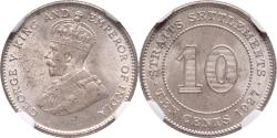 World Coins - 10 cents 1927 George V Straits Settlements NGC MS 64