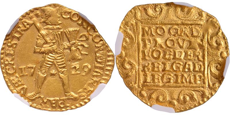Gold ducat Utrecht 1729 – Vliegent Hert NGC MS 62 | European Coins