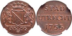 World Coins - Duit stad Utrecht 1755 NGC MS 63 RB