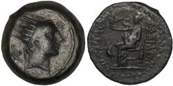 Ancient Coins - Seleucid Empire. Antiochos IV Epiphanes (175-164 BC). Æ Dichalkon. Seleukeia on the Tigris mint. Struck circa 173/2–164 BC