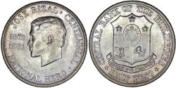World Coins - Philippines. AR 1/2 Peso. 1961. 100th Anniversary of Birth of José Rizal