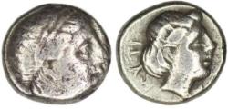 Ancient Coins - Lesbos. Mytilene (Circa 400-350 BC). AR Diobol