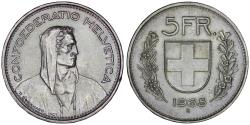 World Coins - Switzerland. Silver 5 Francs. 1965 B