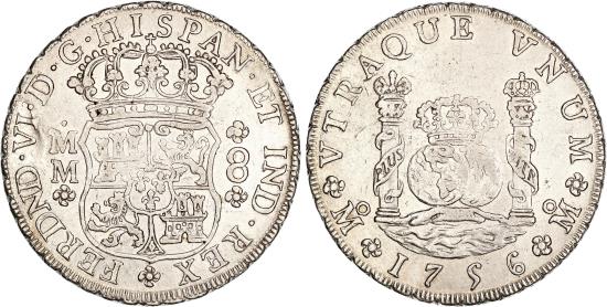 フセイン時代の札 Spanish Empire, Mexico, Ferdinand VI, 8 Reales, 1756MM [ACP4-37]