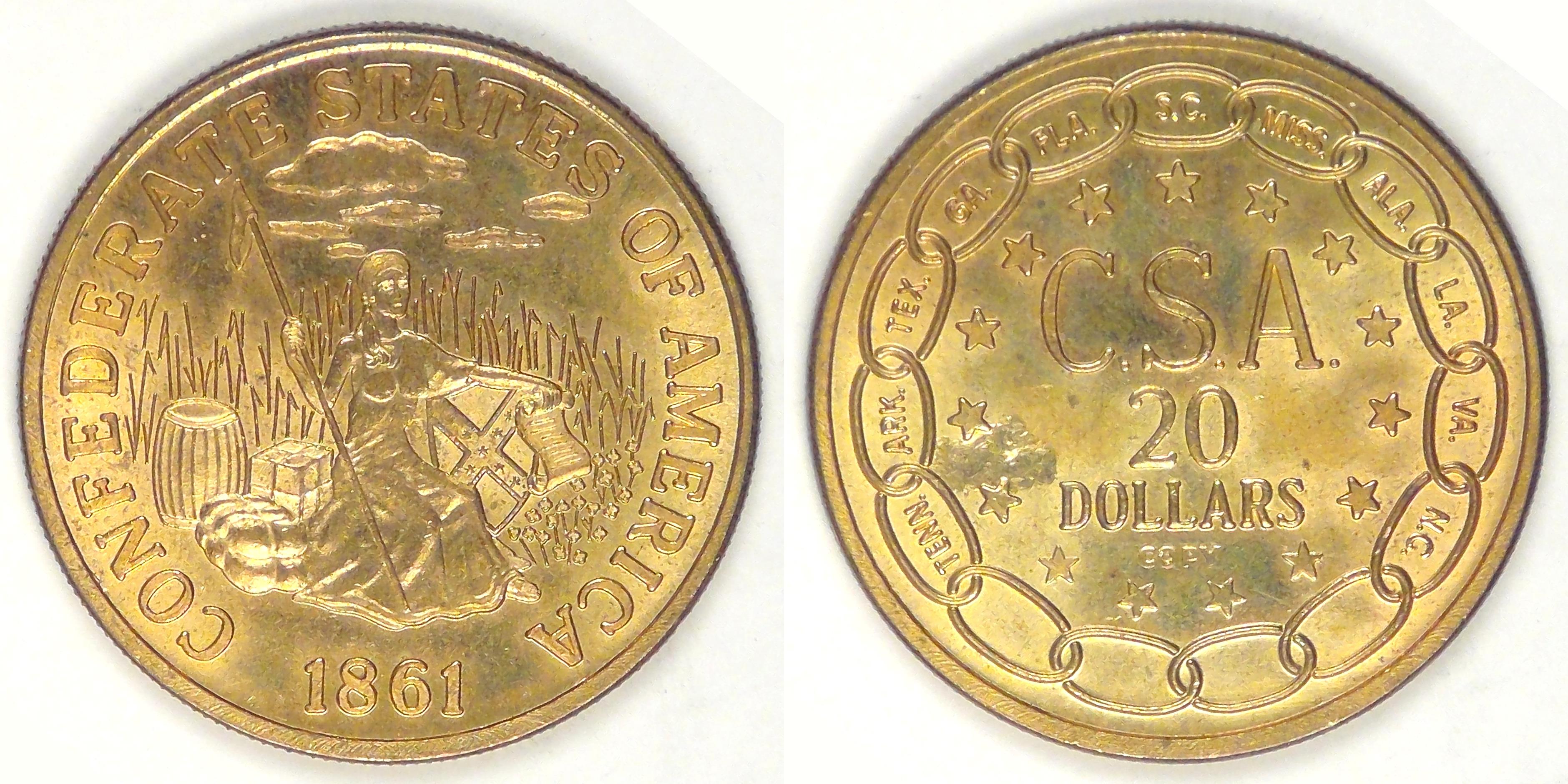 ⭐︎Conny!⭐︎ CONFEDERATE STATES, 1861, 20 Dollars Fantasy, Choice BU | Tokens