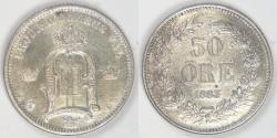 World Coins - SWEDEN, Oscar II, 1883 EB, 50 Öre, AU