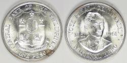World Coins - PHILIPPINES - Republic, 1961, Peso, Brilliant Uncirculated