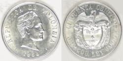 World Coins - COLOMBIA - Republic, 1934, 50 Centavos, Choice AU
