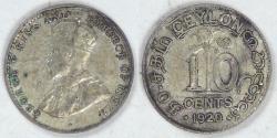World Coins - CEYLON - British Colony, George V, 1920, 10 Cents, Very Fine