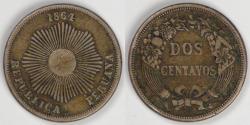 World Coins - PERU - Republic, 1864, 2 Centavos, Very Fine