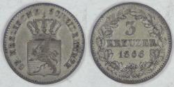 World Coins - GERMANY - Hesse-Darmstadt, Ludwig III, 1866, 3 Kreuzer, EF / Choice EF