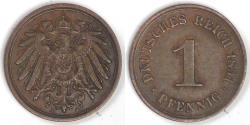 World Coins - GERMANY - Empire, Wilhelm II, 1891 A, Pfennig, Extra Fine