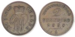 World Coins - GERMANY - Principality of Schaumburg-Lippe, Georg Wilhelm, 1858 A, 2 Pfennige, Fine+