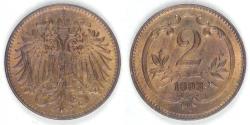 World Coins - AUSTRIA - Austro-Hungarian Empire, Franz Joseph I, 1893, 2 Heller, Choice BU RB