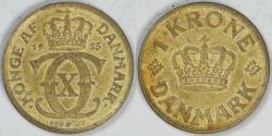 World Coins - DENMARK, Christian X, 1925 (h) HCN; GJ, Krone, Extra Fine
