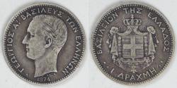 World Coins - GREECE - Kingdom, George I, 1874 A, Drachma, Very Fine