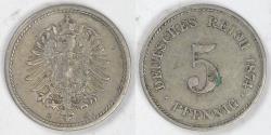 World Coins - GERMANY - Empire, Wilhelm I, 1874 E, 5 Pfennig, Extra Fine