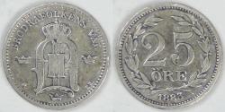 World Coins - SWEDEN, Oscar II, 1883 EB, 25 Öre, Choice Fine