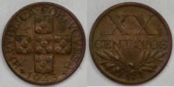 World Coins - PORTUGAL - Republic, 1943, 20 Centavos, Extra Fine