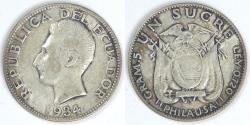 World Coins - ECUADOR - Republic, 1934 (P) Sucre, Choice VF