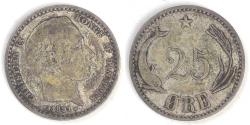 World Coins - DENMARK, Christian IX, 1891 ♥ CS, 25 Øre, about Very Fine