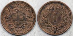 World Coins - SWITZERLAND, 1915 B Rappen, Extra Fine