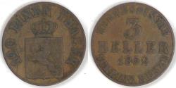 World Coins - GERMANY - Hesse-Cassel, Friedrich Wilhelm I, 1852, 3 Heller, Very Fine