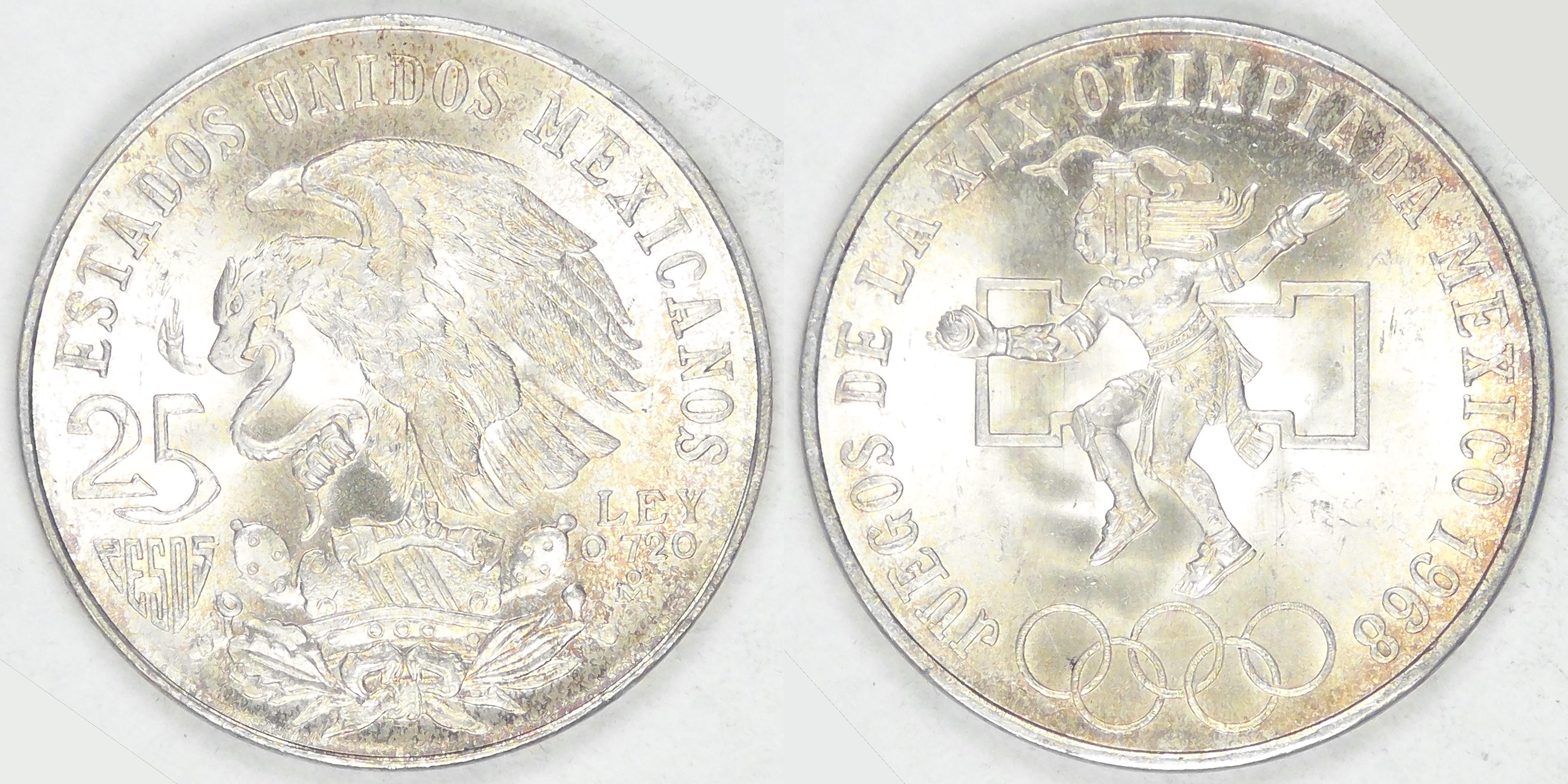 MEXICO Estados Unidos 1968 25 Pesos Choice BU North