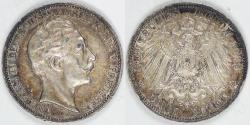 World Coins - GERMANY - Prussia, Wilhelm II, 1912 A, 3 Mark, Choice EF / AU