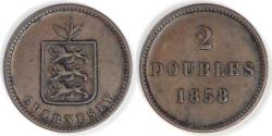 World Coins - GUERNSEY - British Dependency, Victoria, 1858, 2 Doubles, Very Fine