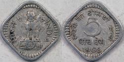 World Coins - INDIA - Republic, 1968 (B) 5 Naye Paise, Very Fine