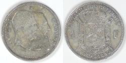 World Coins - BELGIUM - Kingdom, Leopold II, 1880 Franc Very Fine