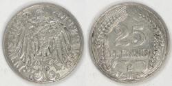 World Coins - GERMANY - Empire, Wilhelm II, 1909 E, 25 Pfennig, Very Fine