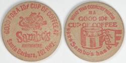 Us Coins - Sambo’s, Santa Barbara, CA, Good For 10¢ Cup of Coffee Wooden Nickel