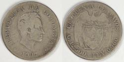 World Coins - COLOMBIA - Republic, 1917, 50 Centavos, Very Good