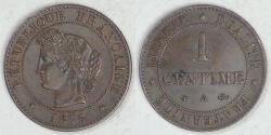 World Coins - FRANCE - 3rd Republic, 1875 A Centime, Choice AU