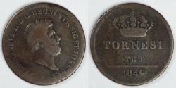 World Coins - ITALY - Naples, Kingdom of Two Sicilies, Ferdinando II, 1854, 3 Tornesi, about Fine