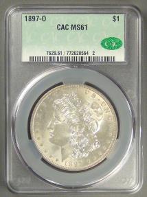 US Coins - 1897-O Morgan Dollar, MS-61 CAC