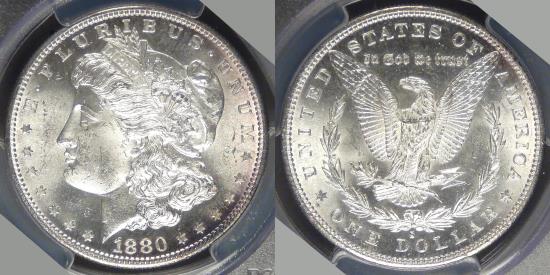 US Coins - 1880-S Morgan Dollar, MS-64 PCGS