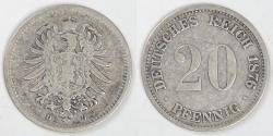 World Coins - GERMANY - Empire, Wilhelm I, 1876 D, 20 Pfennig, Choice Fine