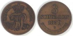 World Coins - GERMANY - Oldenburg, Nicolaus Friedrich Peter, 1859 B, 3 Schwaren, Choice Extra Fine