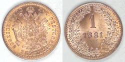 World Coins - AUSTRIA - Austro-Hungarian Empire, Franz Joseph I, 1881 Kreuzer, Choice BU Red