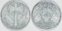 World Coins - FRANCE, 1944 B, 50 Centimes, Almost Uncirculated
