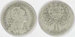 World Coins - PORTUGAL - Republic, 1927 Escudo, about Fine
