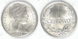 World Coins - COLOMBIA - Republic, 1958 Centavo, Choice BU