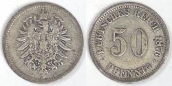 World Coins - GERMANY - Empire, Wilhelm I, 1876 A, 50 Pfennig, Very Fine