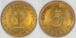 World Coins - GERMANY - Federal Republic, 1950 F, 5 Pfennig, Gem BU