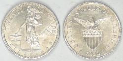 World Coins - PHILIPPINES - U.S. Territory, 1928/7 M Mule, 20 Centavos, Choice AU
